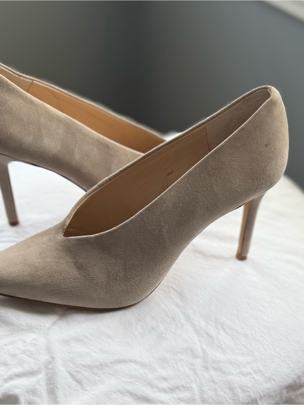 Vince Camuto Pointed-Toe Suede Pumps in Taupe